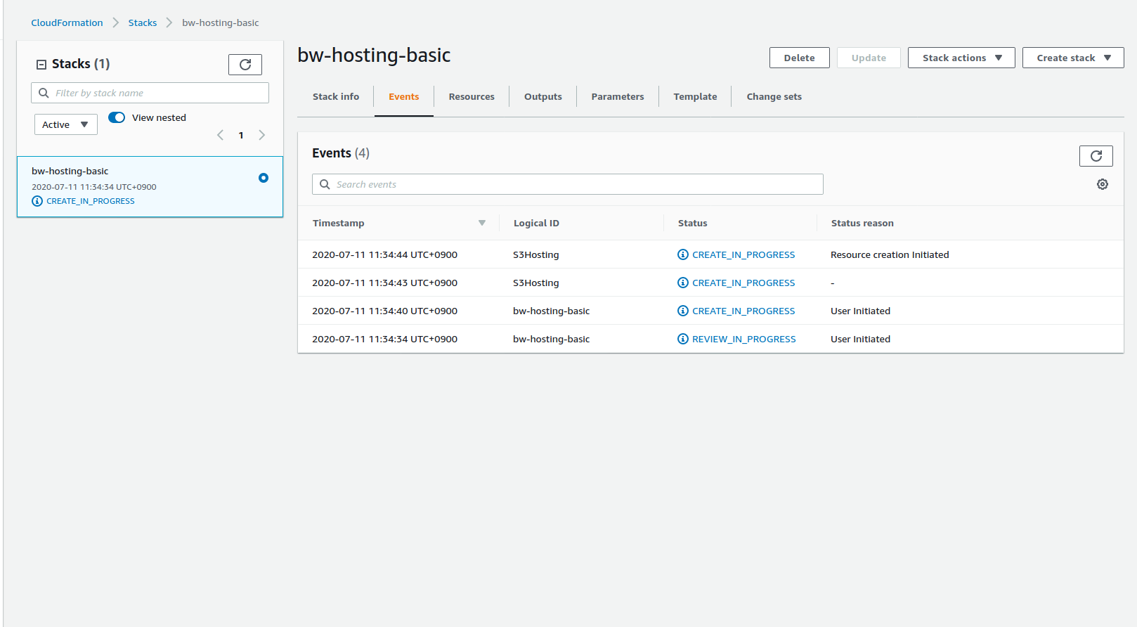 Stack deployment creation details