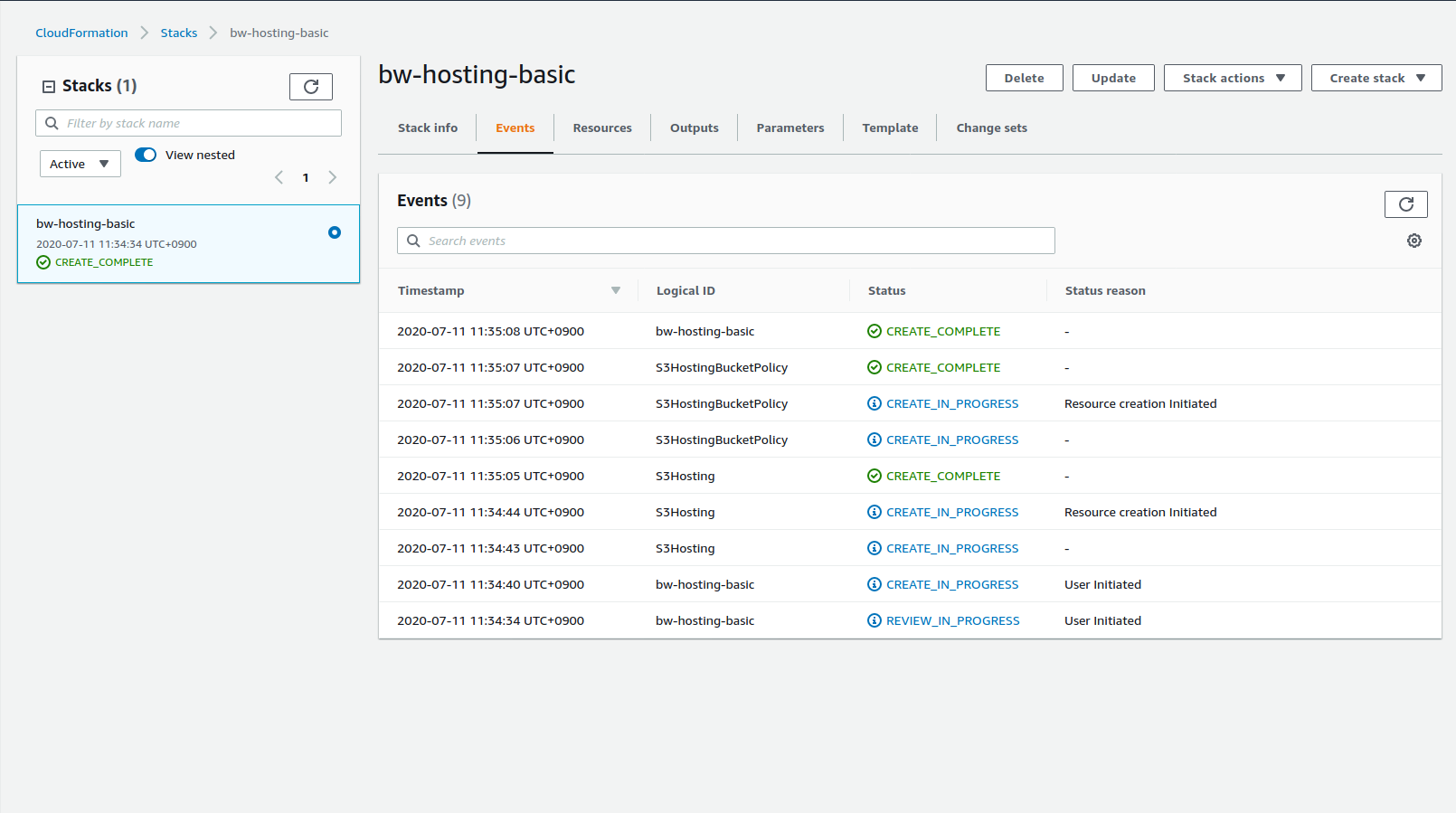 Stack deployment creation details