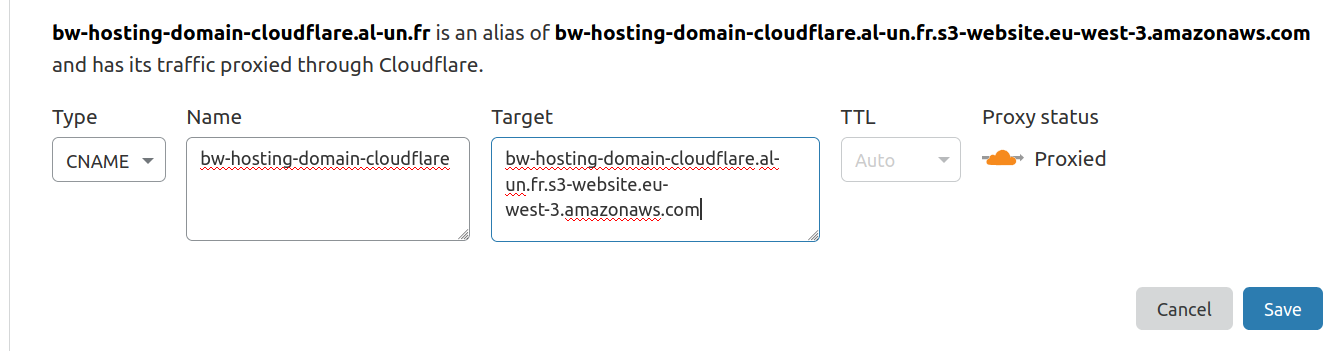 CNAME record creation in CloudFlare