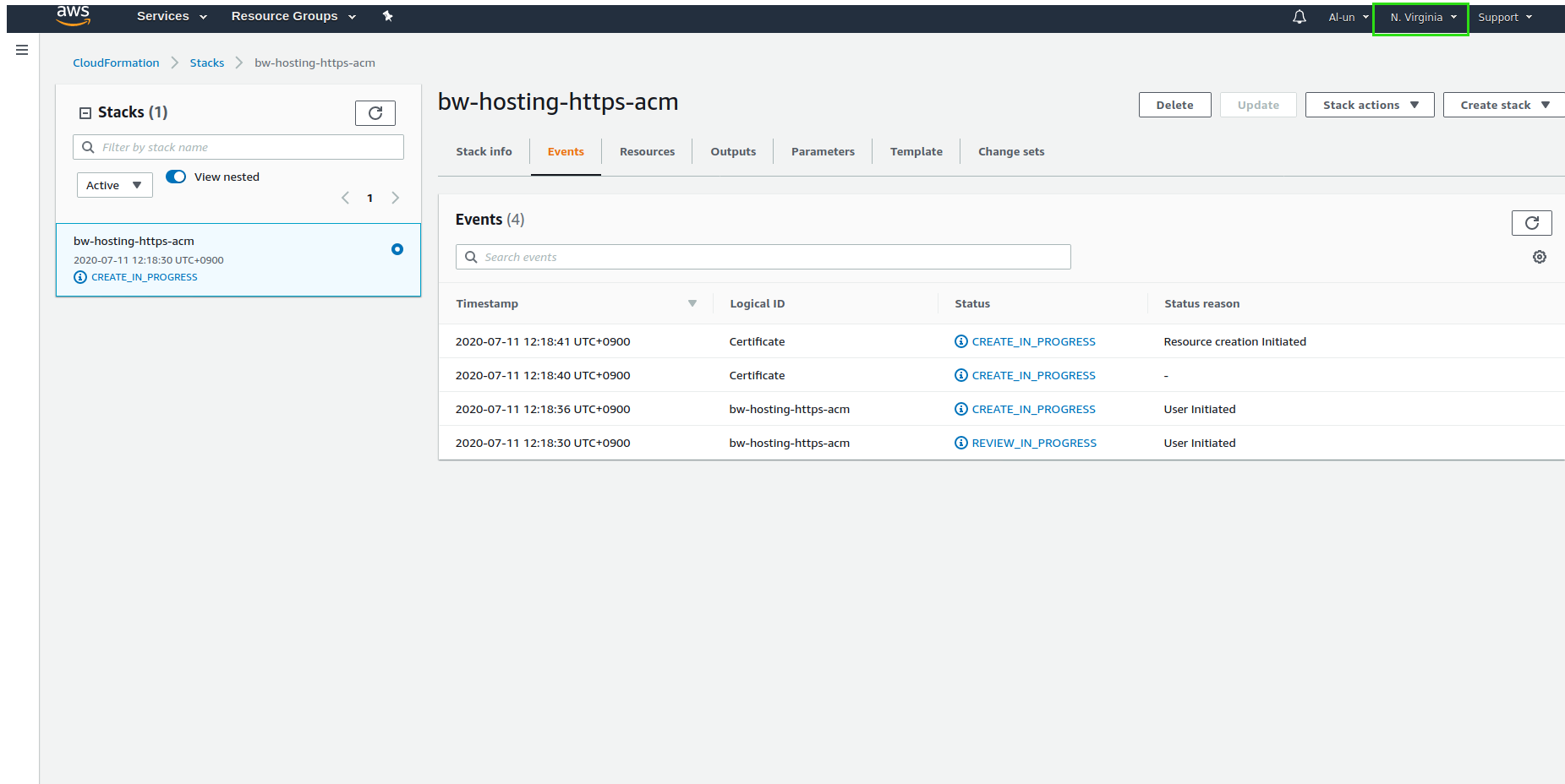 us-east-1 Cloudformation stacks