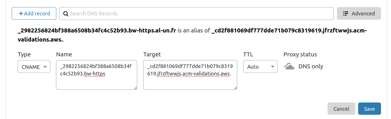 Certificate DNS validation