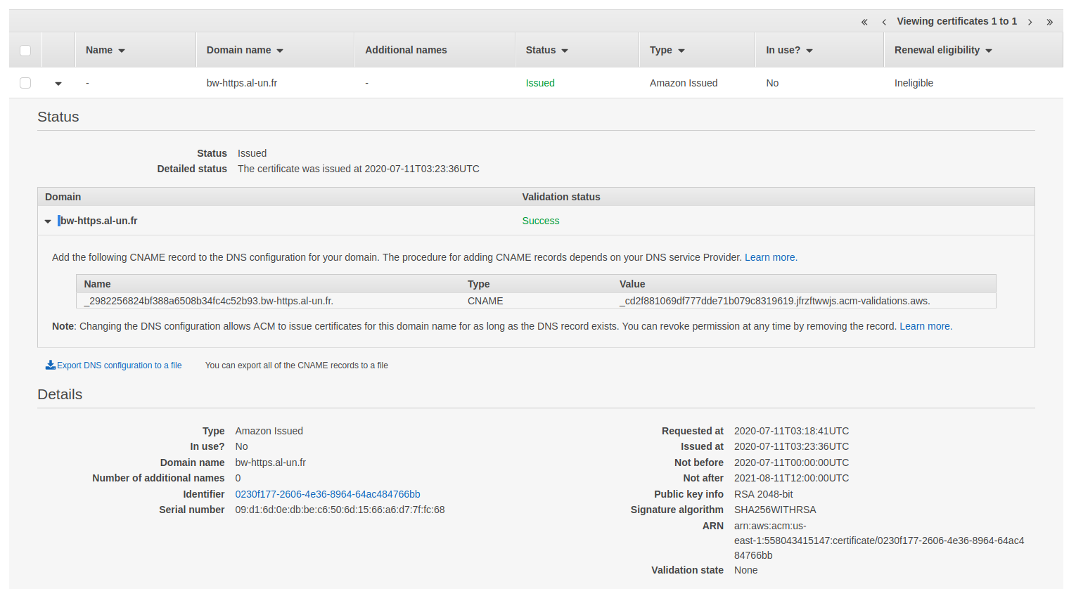 Certificate success!