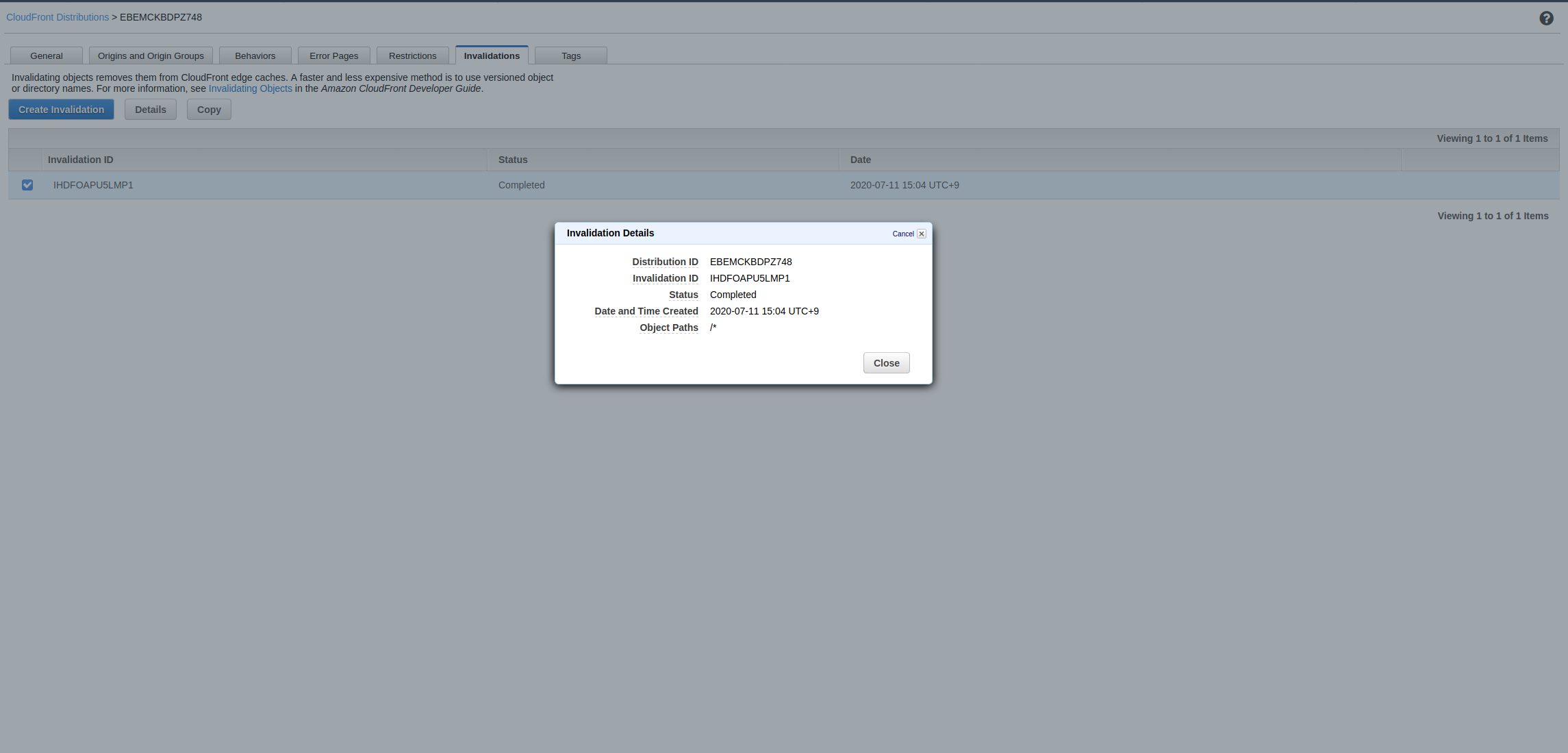 CloudFront cache invalidation