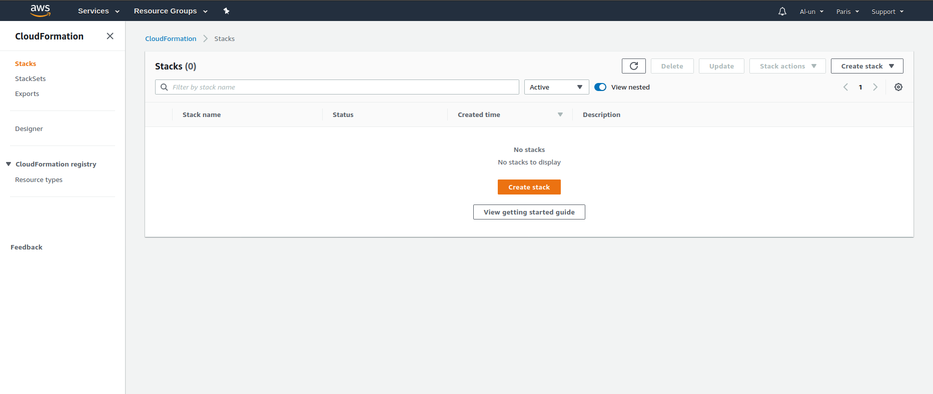 Cloudformation empty console